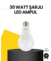 Yüksek Işık Güçlü Şarjlı Led Ampul E27 30w Enerji Tasarruflu