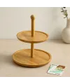 Yuvarlak 2 Katlı Ahşap Bambu Servis Sunumluğu 20/25 cm