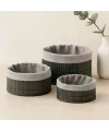 Yuvarlak Bambu Kenarlı Organizer Sepet (Gri, Ahşap Tabanlı)
