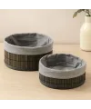 Yuvarlak Organizer Sepet - Bambu Kenarlı Ahşap Taban Bezli (Çap 22x24 cm)