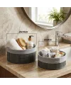 Yuvarlak Organizer Sepet - Bambu Kenarlı Ahşap Taban Bezli (Çap 22x24 cm)