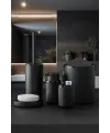 Yuvarlak Siyah 5 Parça Banyo Seti Çöp Kovası Fırça Sabunluk Diş Fırçalık Aksesuar