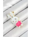 ietaks™ Zirkon Taş Detaylı Beyaz Ve Pembe 3D Tavşan Figürlü Kadın Broş