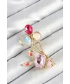 ietaks™ Zirkon Taşlı  Balonlu Pembe Tavşan Figürlü Gold Renk Kadın Broş