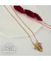 Zirkon Taşlı Uç : Pirinç Çelik Kolye 40+5 Cm - Kl0192