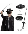 Zorro Kostüm Seti 3’lü Çocuk – Şapka, Maske Ve Kılıç