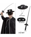 Zorro Kostüm Seti 3’lü Çocuk – Şapka, Maske ve Kılıç
