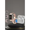 3 Kordonlu Pembe Amoled Ekran Akıllı Saat Ve Yeni Nesil Pro Kablosuz Bluetooth Kulaklık Anc/enc