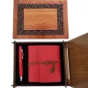 Ahşap Kutulu Kırmızı Deri Defter ve Metal Kalem Set