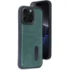 Apple İphone 14 Pro Max Kılıf Sara Kartvizitli Deri Kılıf - Koyu Yeşil