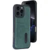 Apple İphone 16 Pro Max Kılıf Sara Kartvizitli Deri Kılıf - Koyu Yeşil