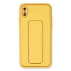 Apple İphone Xs Max Kılıf Coco Deri Standlı Kapak - Sarı