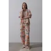 Baskılı Kısa Kol Pantolon Takım - Taş-Oranj