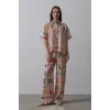 Baskılı Kısa Kol Pantolon Takım - Taş-Oranj