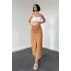 Camel Gabardin Boyamalı Püsküllü Etek
