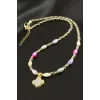 Çiçek Sedef Cam Boncuk Kristal Kolye