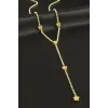 Çiçek Şerit Taşlı Çelik Y Kolye