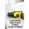 Çift Bataryalı Metal Dişli Darbeli Şarjlı Matkap Seti 24w Güç Ve 24 Parça Aksesuar