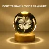 Dekoratif Yonca Görünümlü Işıklı Kristal Cam Küre Usb Masa Gece Lambası