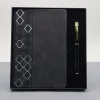 Desenli Siyah Deri Defter Kalem Set