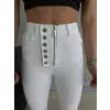 DÜĞME VE FERMUARLI KOT PANTOLON - Beyaz