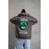 Erkek Baskılı Kapüşonlu Ve Kordon İpli Sweat - Gri