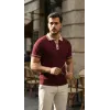 Erkek Düğme Yakalı Kontrast Yaka Triko Tişört