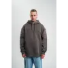 Erkek Nakış İşlemeli Kapşonlu Antrasit Sweatshirt Üç İplik Double Oversize- Füme