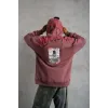 Erkek Ön Ve Arka Baskılı Kapüşonlu 3 İplik Sweatshirt - Gül Kurusu