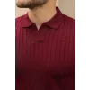 Erkek Örgü Desen Yakalı Kısa Kollu Triko Tişört