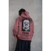 Erkek Paradise Baskılı Kapüşonlu Sweat - Gül Kurusu