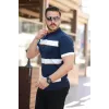 Erkek şerit Desenli Hemşire Yaka Kısa Kollu Tişört