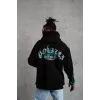 Erkek Üç İplik İçi Pamuklu Alev Baskılı Kapüşonlu Sweatshirt - Siyah
