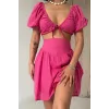 Fuşya Brode Crop Ve Mini Etek Takım