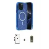 ieg™ iPhone 14 Kılıf Eksen Çizgi - Siyah Joko Magic 5D Hayalet Cam + Shine Kamera Lens - KI