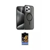 ieg™ iPhone 14 Pro Kılıf Eksen Doku Koleksiyonu - Siyah Buffer Hayalet Cam Ekran Koruyucu