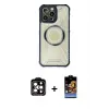 ieg™ iPhone 14 Pro Max Kılıf Kutup Modern - Siyah Buffer Hayalet Cam Ekran Koruyucu + PVD Metal Kamera Lens - TU