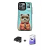 ieg™ iPhone 14 Pro Max Kılıf Siluet Modern Özel Seri - Siyah Bilvis 5in1 5D Magic Hayalet Cam Ekran Koruyucu + Raze Metal Kamera Lens - GS