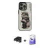 ieg™ iPhone 14 Pro Max Kılıf Siluet Modern Özel Seri - Siyah Bilvis 5in1 5D Magic Hayalet Cam Ekran Koruyucu + Raze Metal Kamera Lens - GS