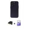 ieg™ iPhone 14 Pro Max Kılıf Ufuk Minimal Özel Seri - Siyah Bilvis 5in1 5D Magic Hayalet Cam Ekran Koruyucu + Raze Metal Kamera Lens - GD