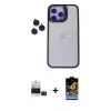 ieg™ iPhone 14 Pro Max Kılıf Yankı Asil Serisi - Siyah Buffer Hayalet Cam Ekran Koruyucu + Bilvis Titan Kamera Lens - SH