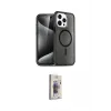 ieg™ iPhone 15 Pro Kılıf Eksen Doku Koleksiyonu - Siyah Bilvis 3D Cam Ekran Koruyucu
