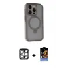 ieg™ iPhone 15 Pro Max Kılıf Ahenk Yansıma Özel Seri - Siyah Buffer Hayalet Cam Ekran Koruyucu + PVD Metal Kamera Lens - GS