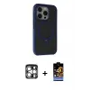 ieg™ iPhone 15 Pro Max Kılıf Ahenk Yansıma Özel Seri - Siyah Buffer Hayalet Cam Ekran Koruyucu + PVD Metal Kamera Lens - GS