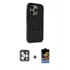 ieg™ iPhone 15 Pro Max Kılıf Ahenk Yansıma Özel Seri - Siyah Buffer Hayalet Cam Ekran Koruyucu + PVD Metal Kamera Lens - GS