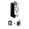 ieg™ iPhone 15 Pro Max Kılıf Pusula Form Serisi - Siyah Vanessa Magic Cam + PVD Metal Kamera Lens - LT