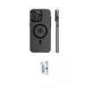 ieg™ iPhone 15 Pro Max Kılıf Pusula Minimal Koleksiyonu - Siyah Bilvis 0.18mm Plus Cam Ekran Koruyucu