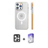 ieg™ iPhone 15 Pro Max Kılıf Pusula Minimal Koleksiyonu - Siyah Bilvis 5in1 3D Magic Cam Ekran Koruyucu + PVD Metal Kamera Lens - LT