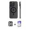 ieg™ iPhone 15 Pro Max Kılıf Pusula Minimal Koleksiyonu - Siyah Bilvis 5in1 3D Magic Cam Ekran Koruyucu + PVD Metal Kamera Lens - LT