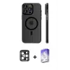 ieg™ iPhone 15 Pro Max Kılıf Pusula Minimal Koleksiyonu - Siyah Bilvis 5in1 3D Magic Cam Ekran Koruyucu + PVD Metal Kamera Lens - LT